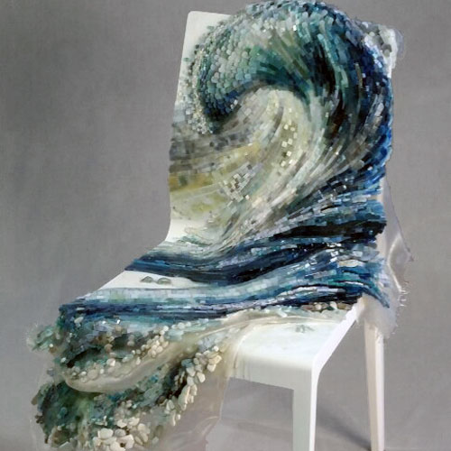 A painting of a chair-like sculpture